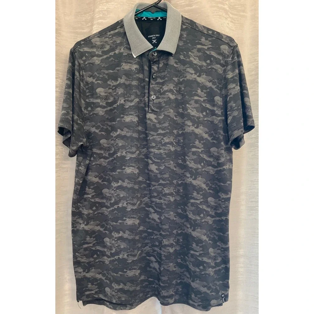 Kenneth Cole Golf Polo Shirt Mens Medium Gray Camo Short Sleeve - Picture 1 of 12